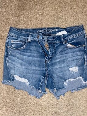 American Eagle Outfitters Ripped Denim Shorts - Medium Blue Wash